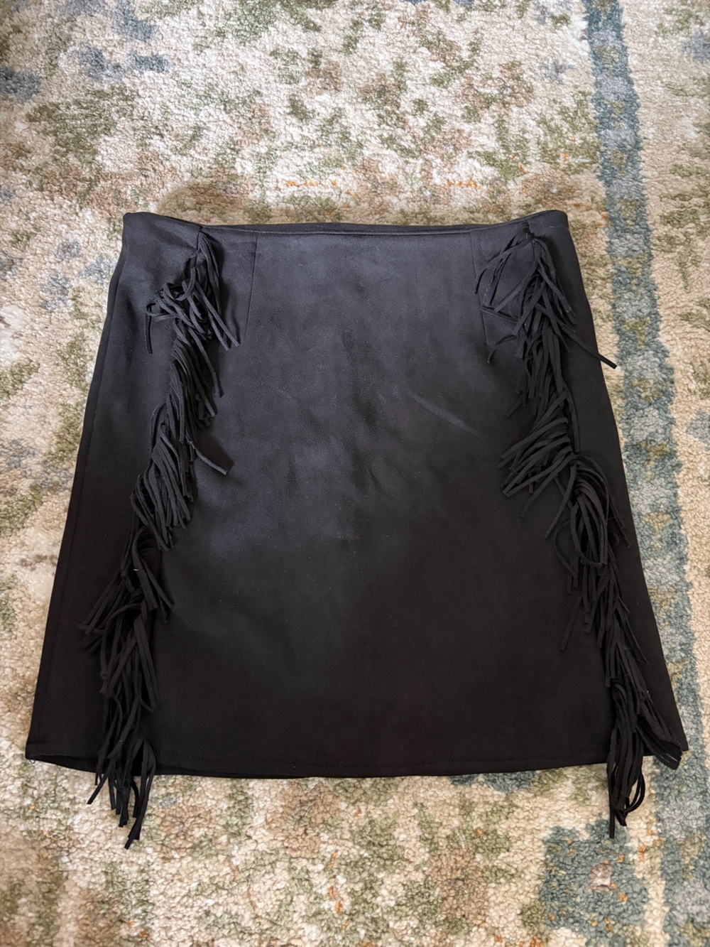 Chelsea & Violet Black Suede Fringe Pencil Skirt